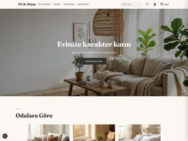 Ev & Dekorasyon e-ticaret teması: Doğal dokular, geniş görseller