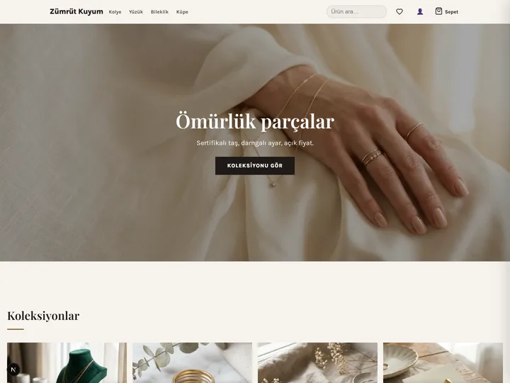 Takı & Aksesuar e-ticaret teması: Zarif tipografi, dore vurgular