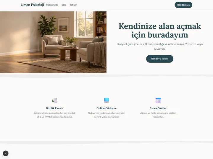 Psikolog & Danışmanlık kurumsal site teması — Yumuşak tonlar, sakin boşluklar