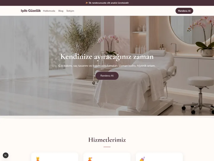 Güzellik & Klinik kurumsal site teması — Parlak görseller, zarif başlıklar