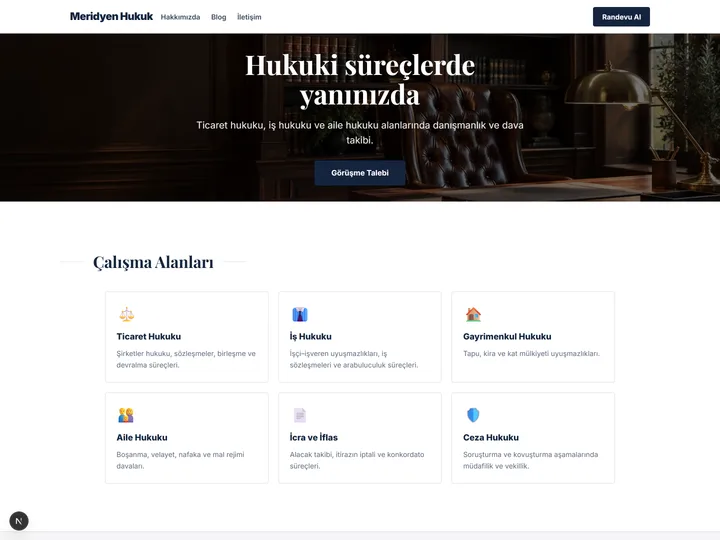 Hukuk & Finans kurumsal site teması — Koyu lacivert, ciddi ve güven veren